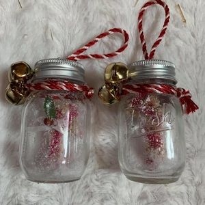 Set of (2) Jar Ornaments with a Candy Cane